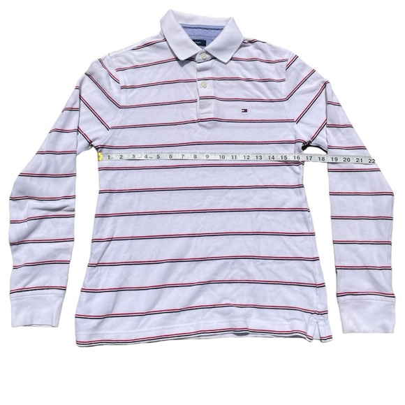 Red and White Stripes Tommy Hilfiger Long Sleeve Polo Shirt (S) - Picture 2 of 4